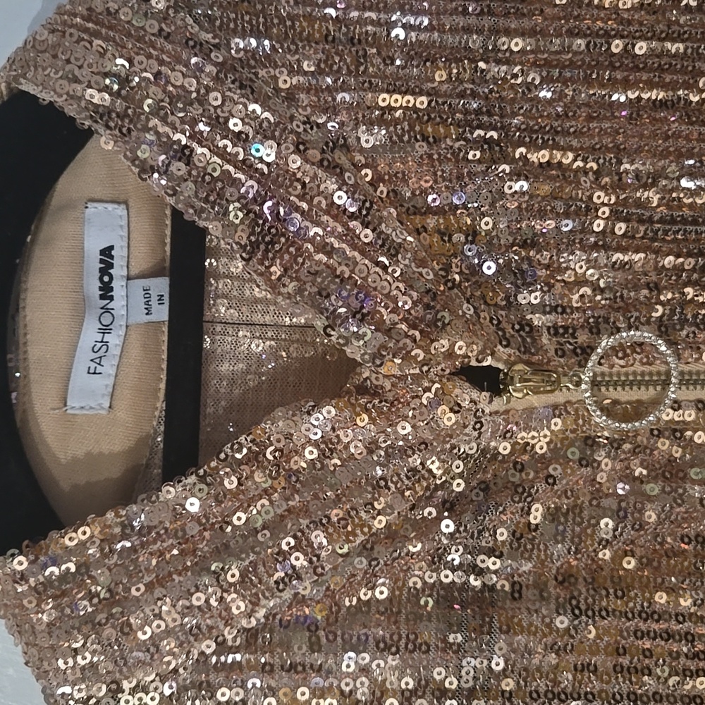 Fashion NOVA Rose Gold SEQUIN Jumpsuit - Picture 2 of 6